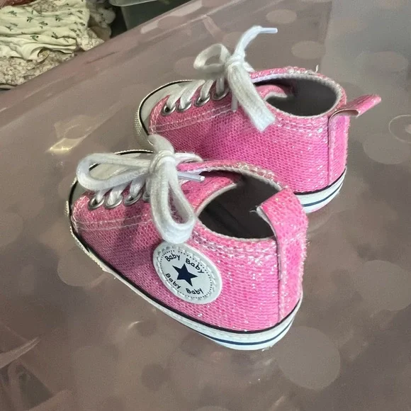 Baby pink glitter converse sneakers size 1 - Picture 3 of 5